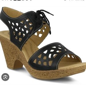 Spring Step Women's Black and Beige Wedge Sandals.size 39/US 8.New No Tag